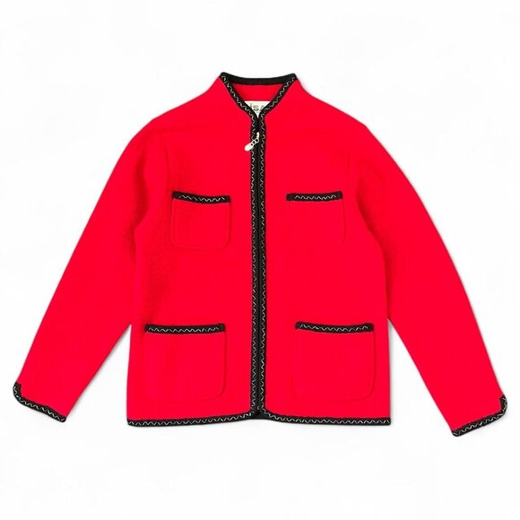 Vintage 100% Boil Wool Oversized HolidayJacket with Black Trim and Bead Details - Picture 1 of 7